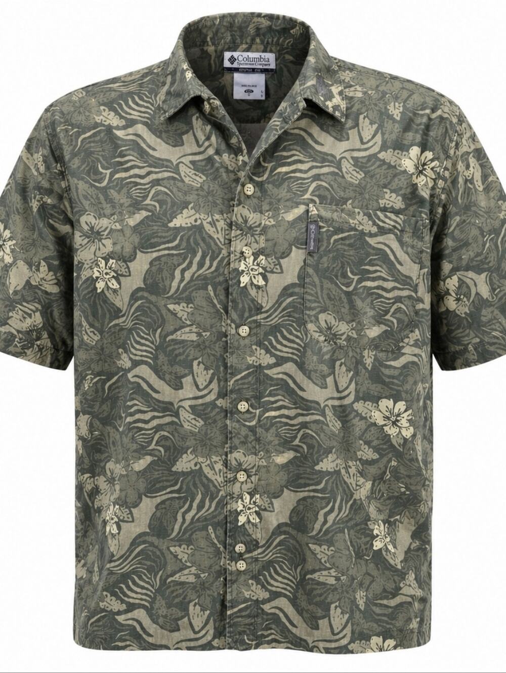 Vtg. Columbia Sportswear Green Tropical Shirt XXL Mens Cotton Button Down Causal